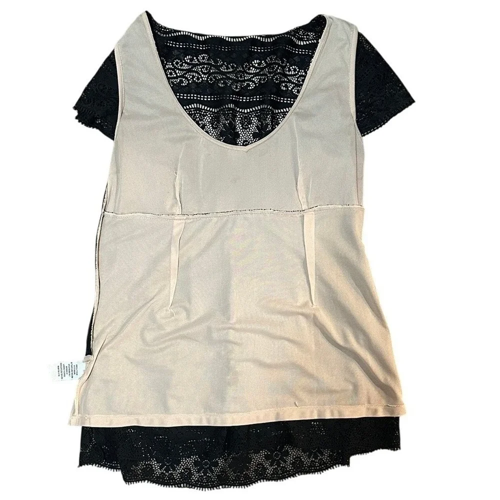 ECI Lace Blouse Women 6 Black Empire Waist Short Sleeve Scoop Neck Whimsigoth‎